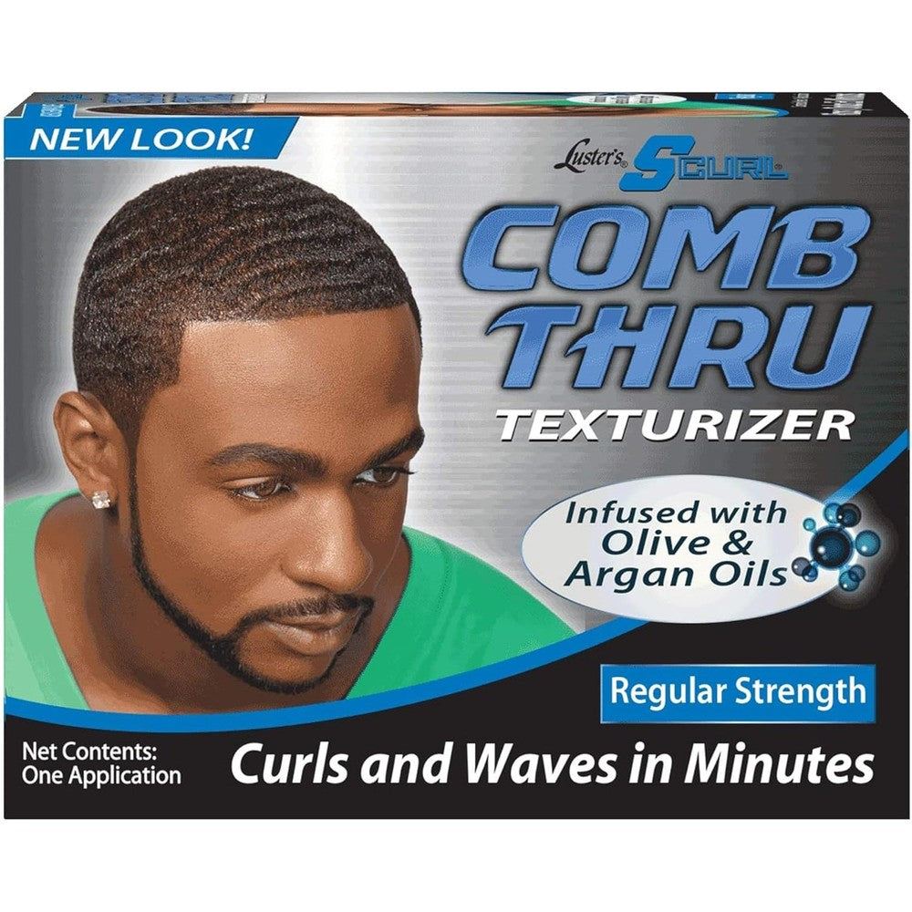 Luster's SCurl Comb Thru Texturizer Kit Regular Strength front view packaging for men's grooming hair care