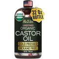 Ella & Eden Organic Castor Oil front view of the thirty two fluid ounce dark glass bottle