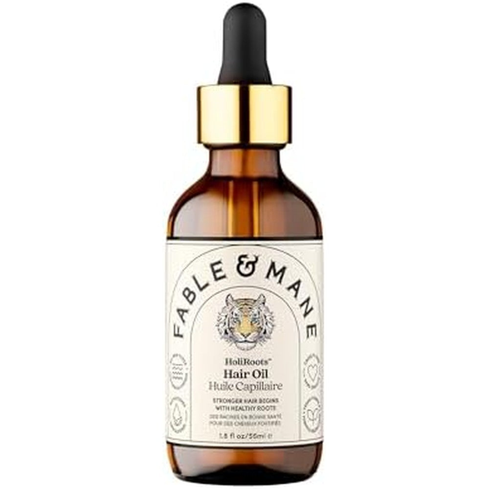 Fable and Mane HoliRoots Pre Wash Hair Treatment Oil front view bottle with dropper applicator