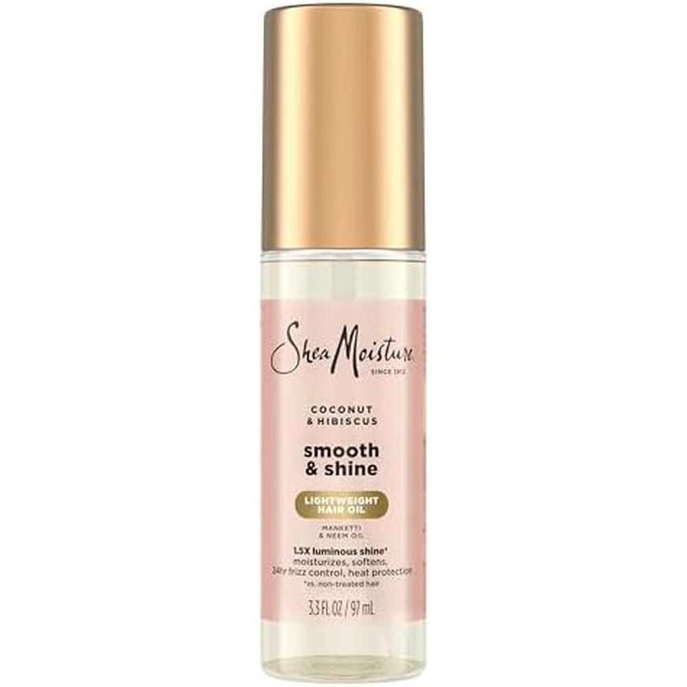 Shea Moisture Coconut And Hibiscus Smooth And Shine Hair Oil front view bottle with gold cap