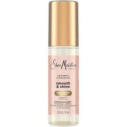 Shea Moisture Coconut And Hibiscus Smooth And Shine Hair Oil front view bottle with gold cap