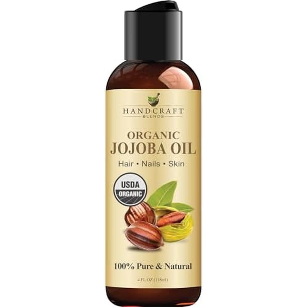 Handcraft Blends USDA Organic Jojoba Oil 4 fluid ounce bottle front view highlighting the pure carrier oil packaging.