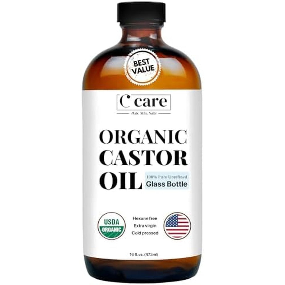 C CARE Castor Oil organic cold pressed front view bottle for hair growth