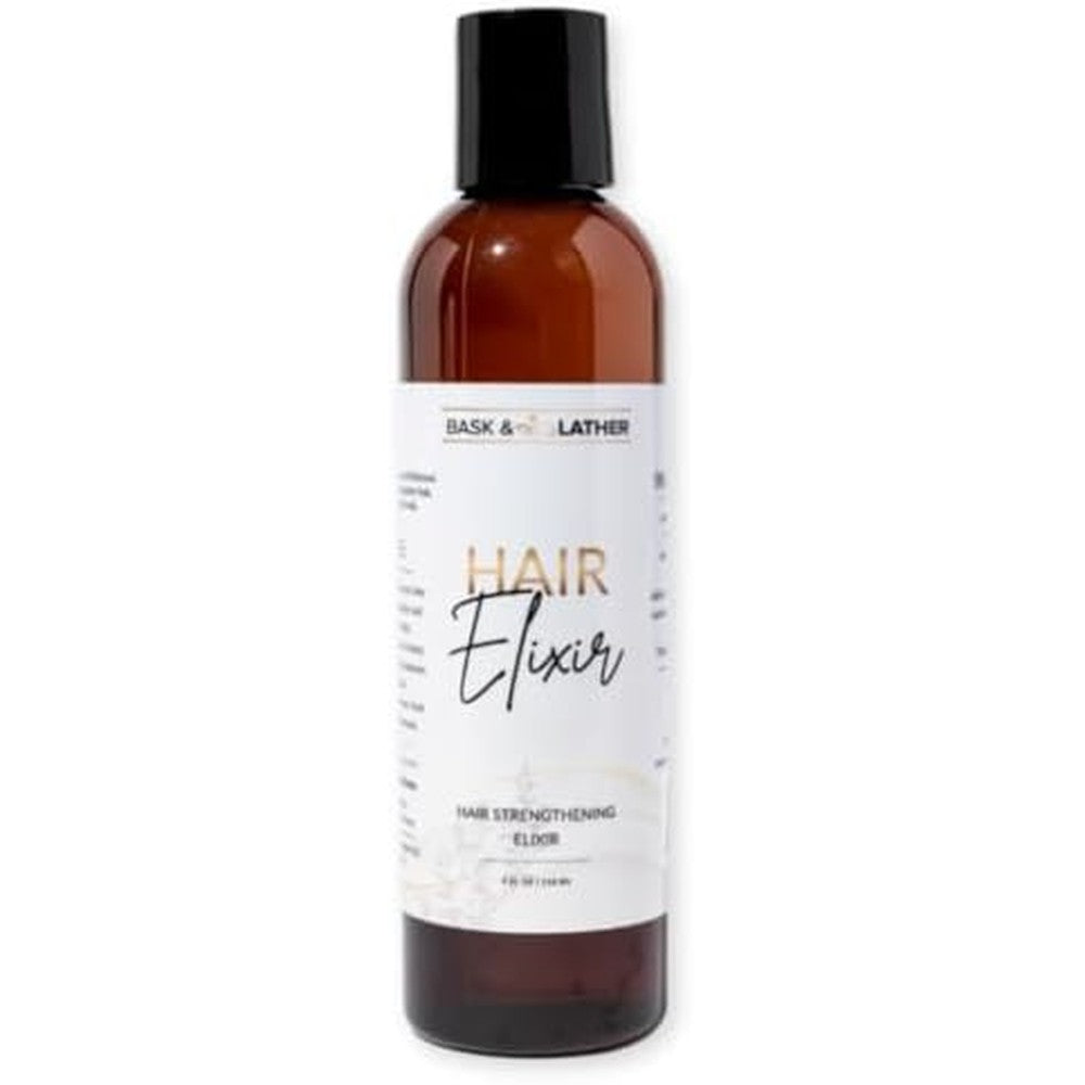 BASK & LATHER Elixir Hair Strengthening Oil front view bottle for length retention
