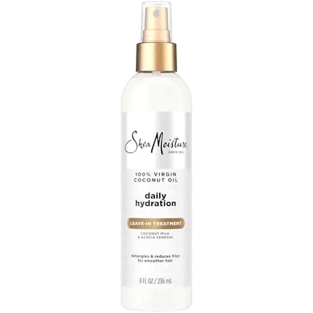 Shea Moisture 100 Percent Virgin Coconut Oil Leave-In Treatment front view bottle showcasing the packaging.