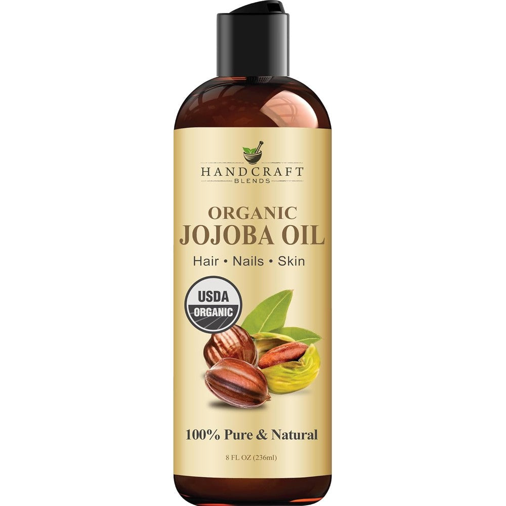 Handcraft Blends USDA Organic Jojoba Oil Cold Pressed 100% Pure And Natural Carrier Oil For Hair Skin And Face 8 Fluid Ounce