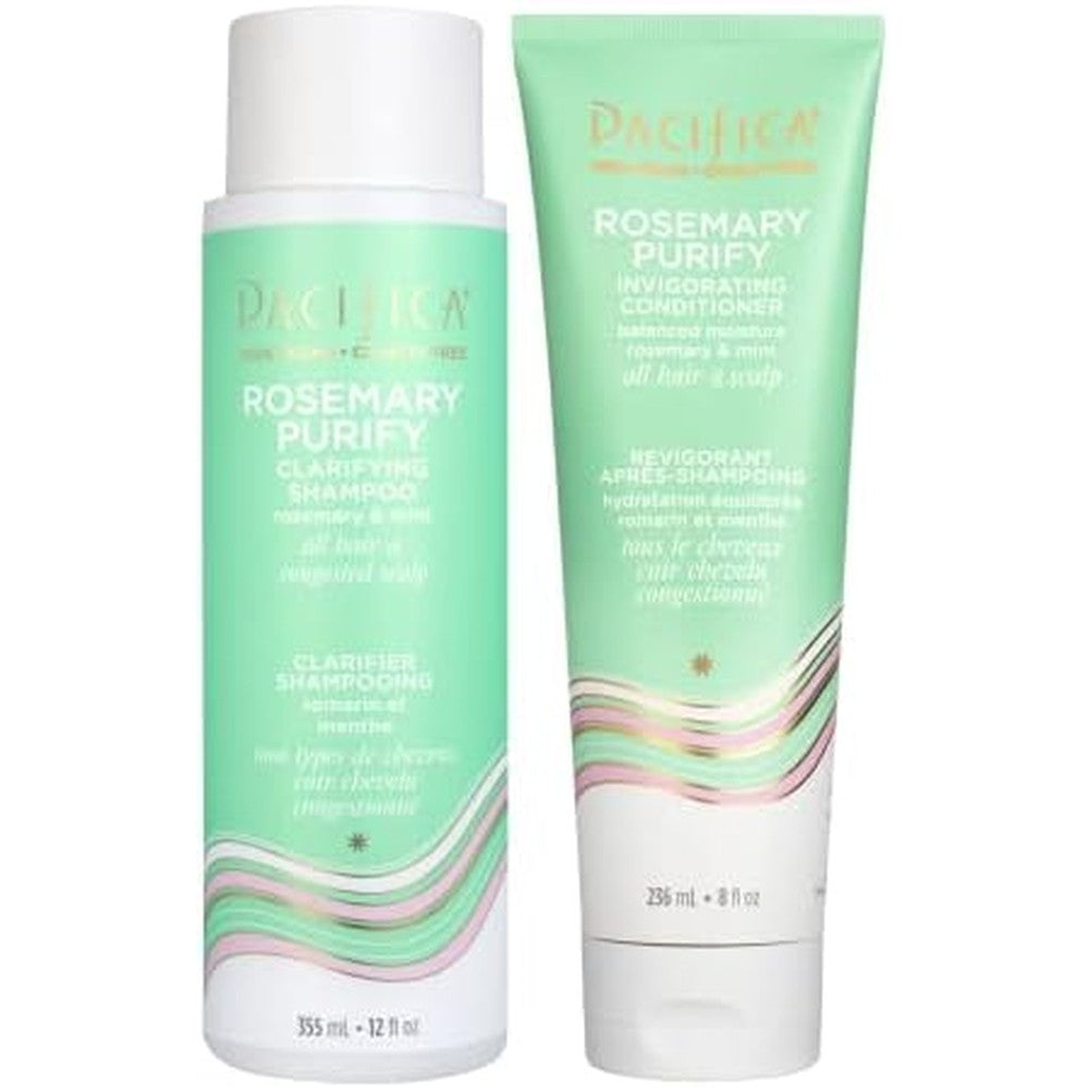 Pacifica Rosemary Purify shampoo and conditioner set front view bottles