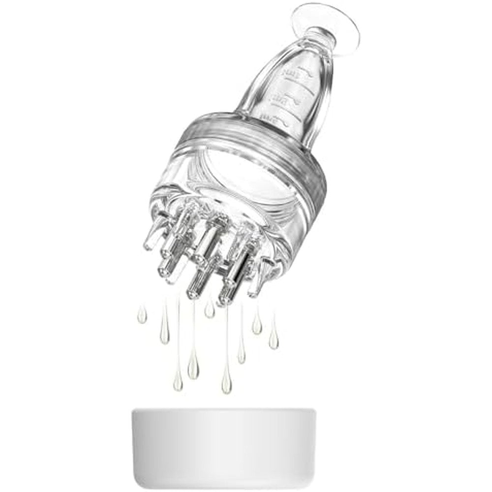 Dapeng scalp applicator comb front view with transparent liquid dispenser body
