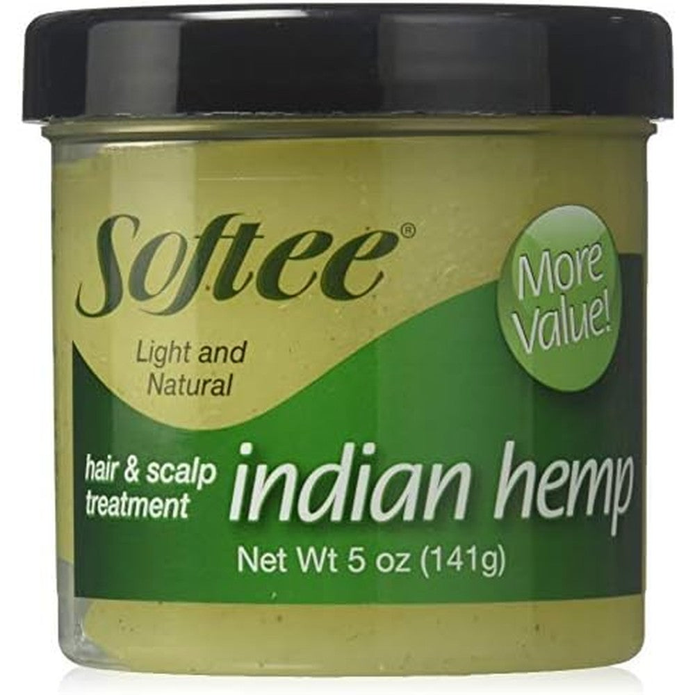 Softee Indian Hemp Hair And Scalp Treatment 5 Ounce jar front view with green conditioning cream branding.