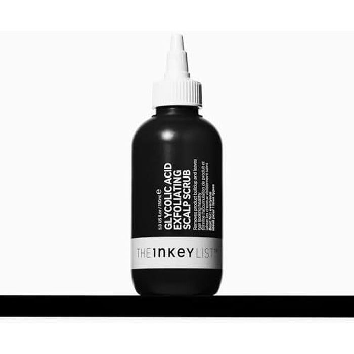 The Inkey List Glycolic Acid Exfoliating Scalp Scrub front view of black squeeze bottle