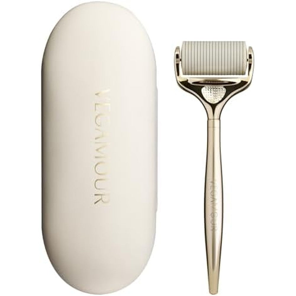 Vegamour Gro Plus Advanced scalp dermaroller front view with gold handle