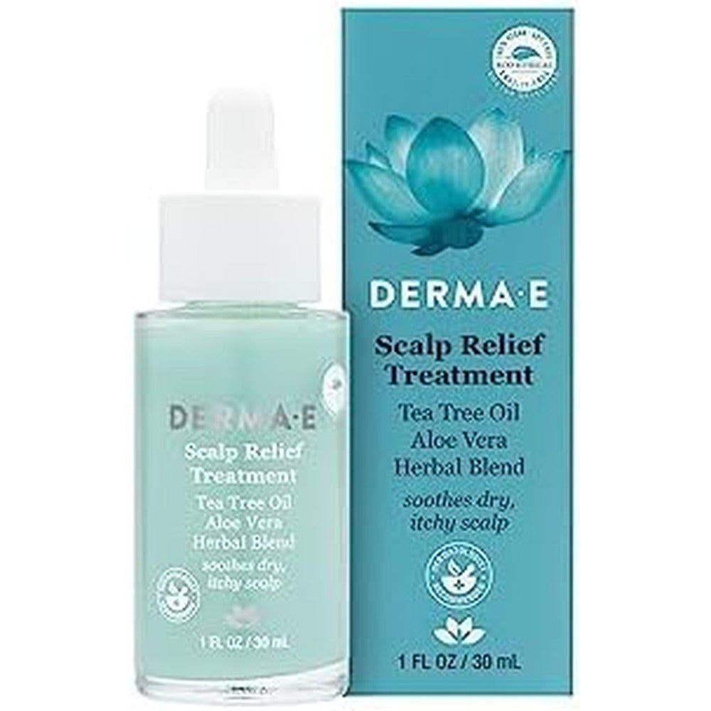 Derma E Scalp Relief Treatment front view bottle with teal packaging