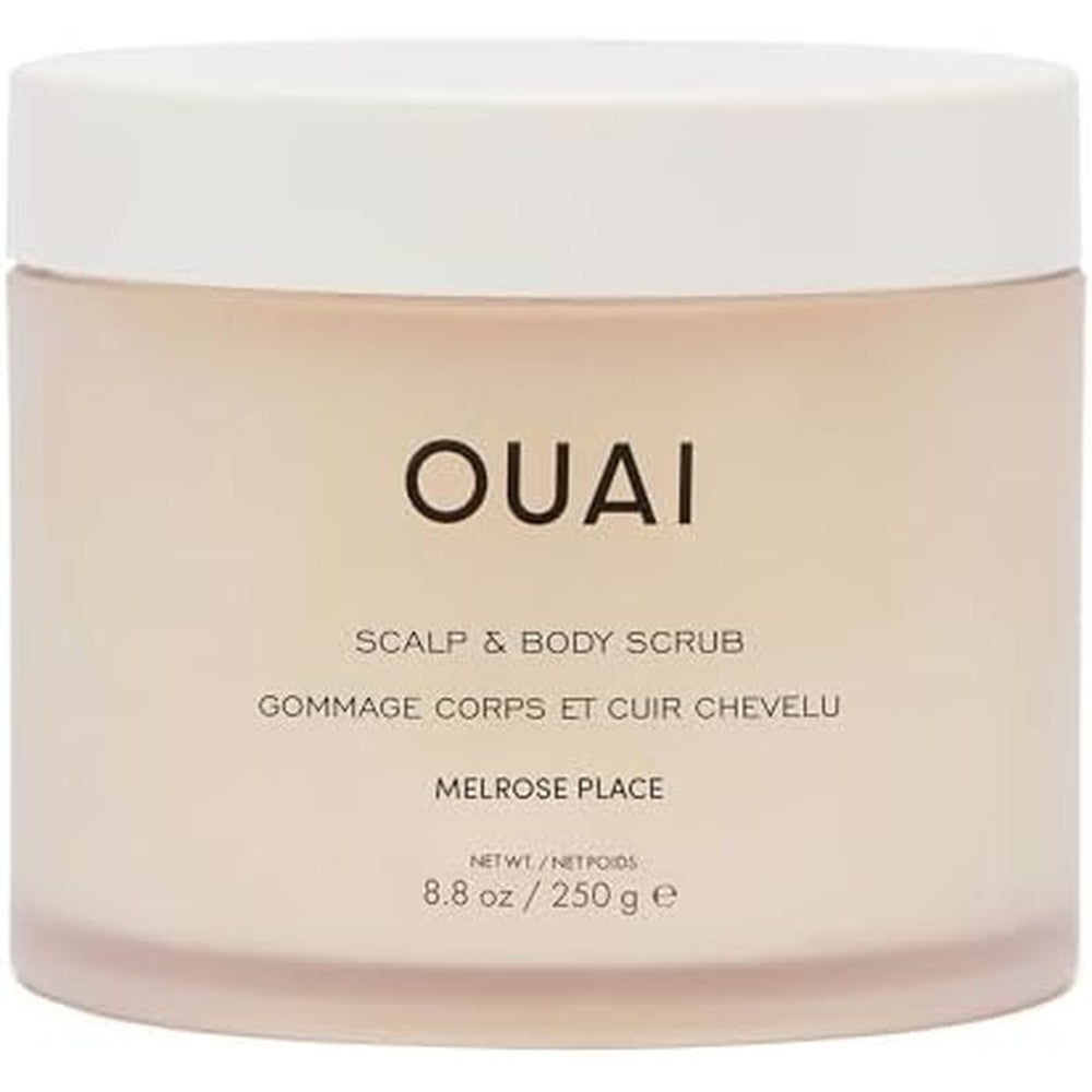 OUAI Scalp & Body Scrub 8.8 oz jar for skin exfoliation and buildup removal