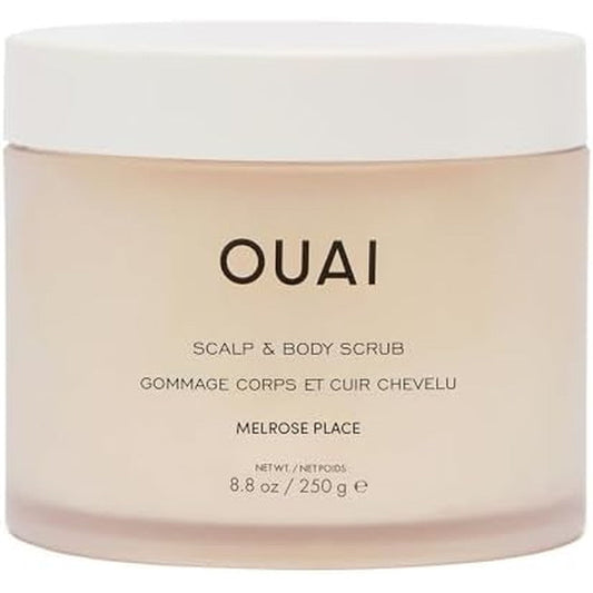 OUAI Scalp & Body Scrub 8.8 oz jar for skin exfoliation and buildup removal