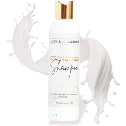 Bask And Lather Strengthen Hair Shampoo bottle front view for hair growth