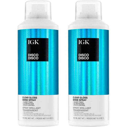 IGK Disco Disco Clear Gloss Shine Spray 2 pack front view