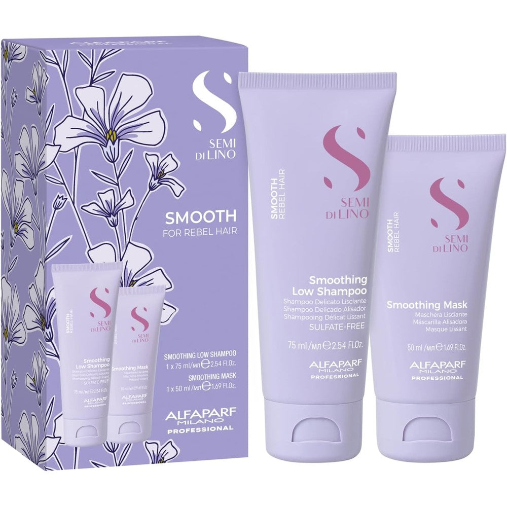 Alfaparf Milano Semi Di Lino Smooth travel set front view packaging