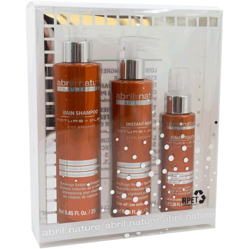 Abril et nature professional repair hair care set front view with amber bottles