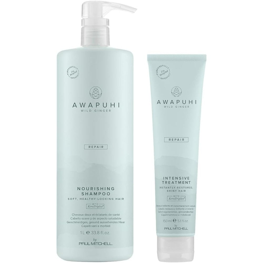 Paul Mitchell Awapuhi Wild Ginger Repair Duo Set front view showing shampoo and conditioner bottles