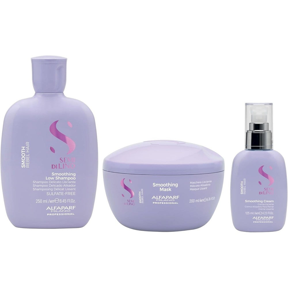 Alfaparf Milano Semi Di Lino Smooth Gift Set front view box and products