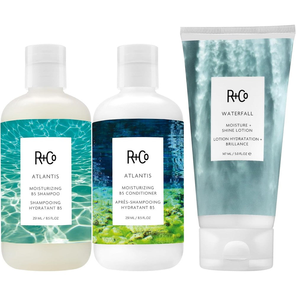 R+Co Atlantis Moisturizing B5 Shampoo bottle front view for hydration