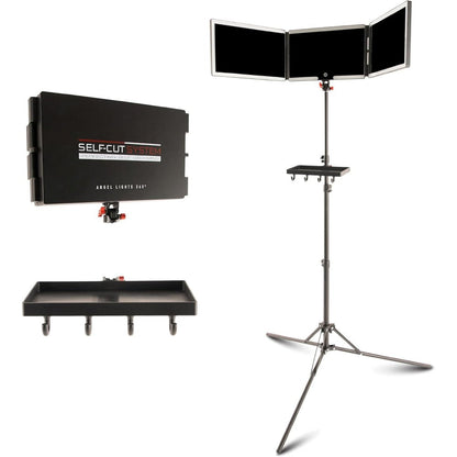 Self-Cut System Angel Lights Tripod 3-Way Mirror front view showing illuminated LED panels