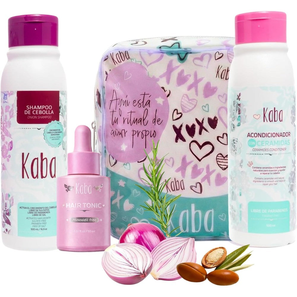 Kaba Beauty DLuchi Hair Treatment Kit front view showing shampoo mask and tonic bottles