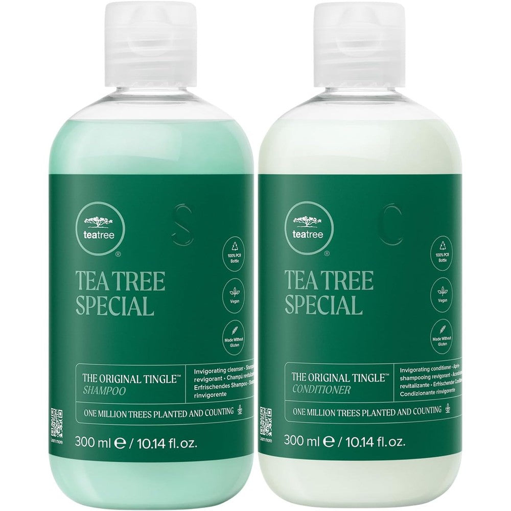 Paul Mitchell Tea Tree Special Shampoo and Conditioner Gift Set front view showcasing the iconic green bottles for anti-dandruff scalp care.