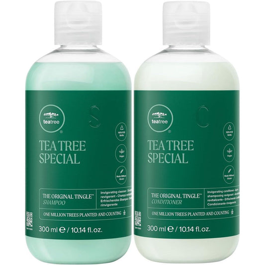 Paul Mitchell Tea Tree Special Shampoo and Conditioner Gift Set front view showcasing the iconic green bottles for anti-dandruff scalp care.