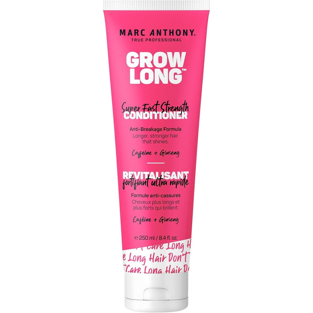 Marc Anthony Grow Long Strengthening Conditioner front view bright pink tube