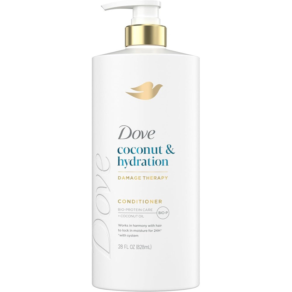 Dove Coconut and Hydration Conditioner front view with pump