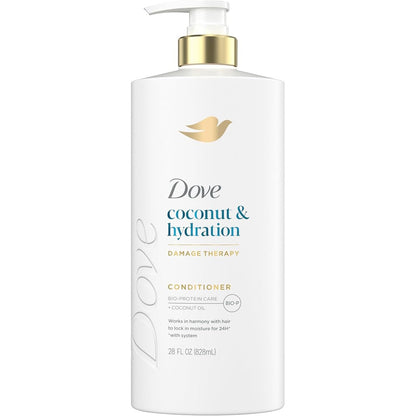 Dove Coconut and Hydration Conditioner front view with pump