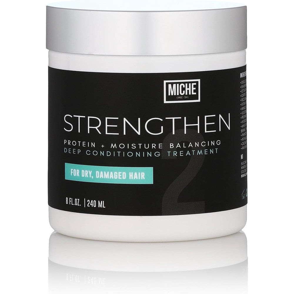 Miche Beauty Strengthen Protein Deep Conditioner front view jar for curly hair treatment