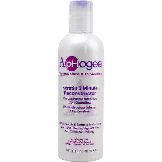 Aphogee Keratin Two Minute Reconstructor Hair Treatment front view bottle for deep conditioning damage repair