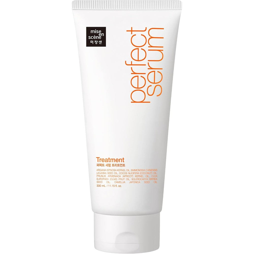 Mise En Scene Perfect Serum Treatment front view bottle showcasing Korean hair mask branding.