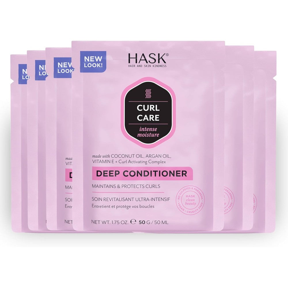 Hask Curl Care Intensive Deep Conditioner front view showing packaging and key ingredients.