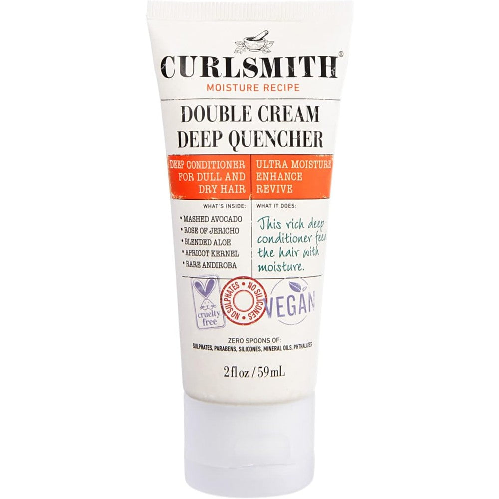 Curlsmith Double Cream Deep Quencher front view travel size jar and tube packaging