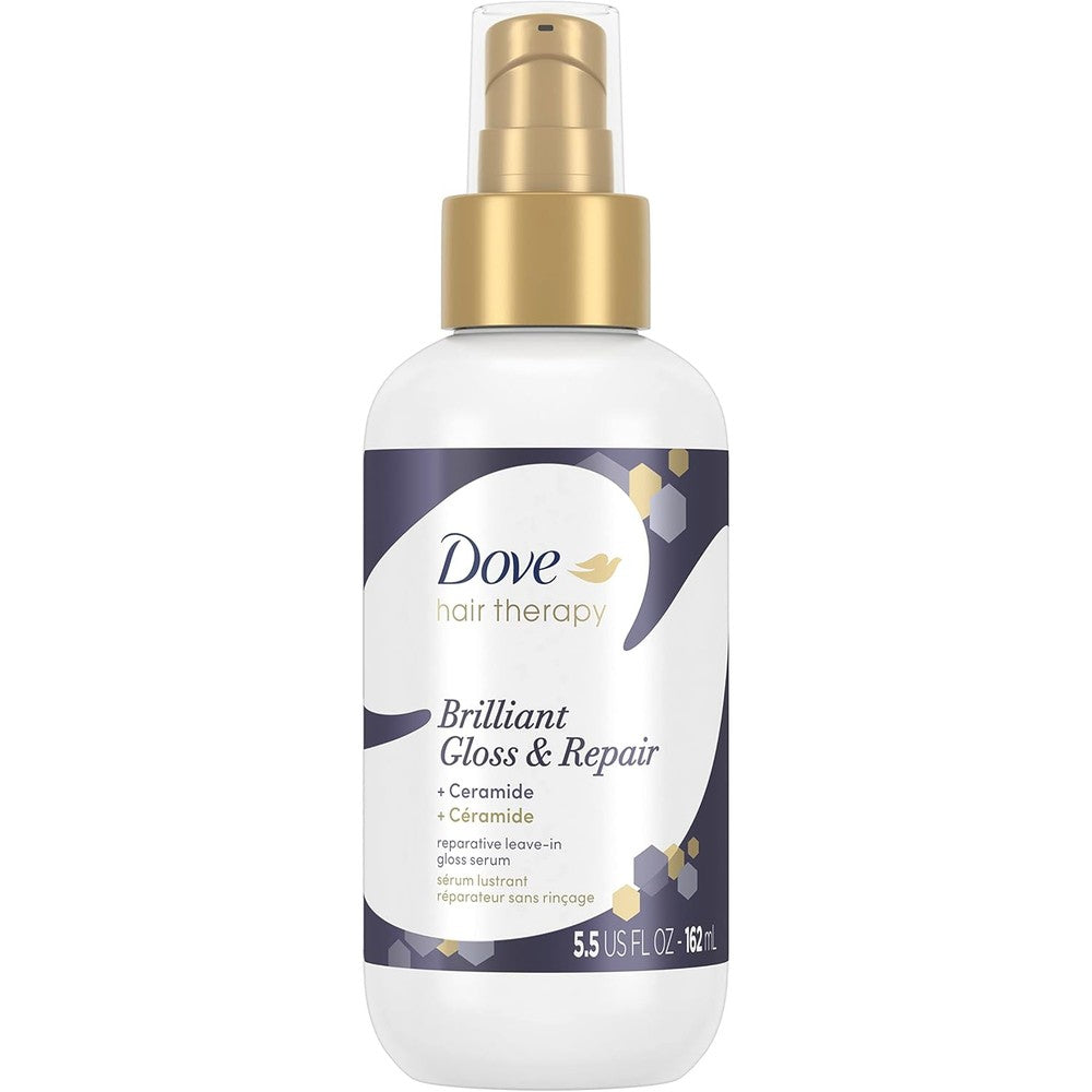 Dove Hair Therapy Brilliant Gloss And Repair Leave In Hair Treatment front view premium ceramide serum