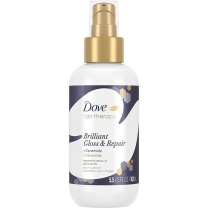Dove Hair Therapy Brilliant Gloss And Repair Leave In Hair Treatment front view premium ceramide serum