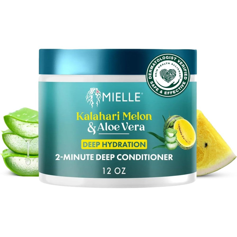 Mielle Organics Kalahari Melon And Aloe Vera Deep Hydration 2-Minute Deep Conditioner front view jar