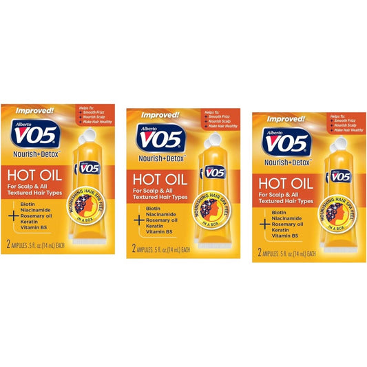 Alberto VO5 Hot Oil Therapy Intense Conditioning Hair Repair Pack of 3 front view showing packaging tubes.
