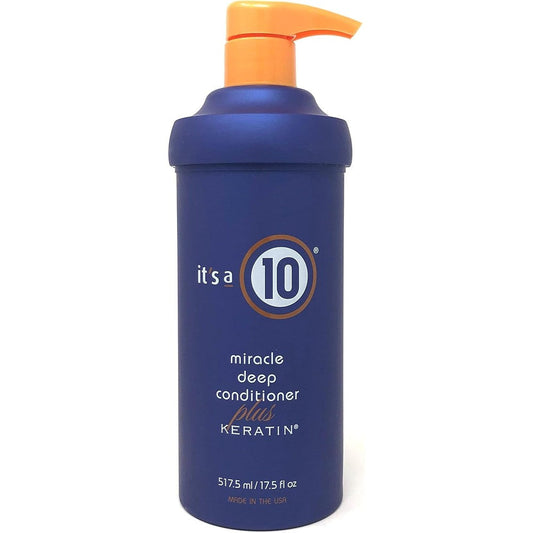 It's A 10 Miracle Deep Conditioner Plus Keratin 17.5 Ounce front view bottle showcasing the intensive hair repair mask packaging.
