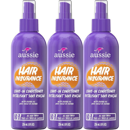 Aussie Hair Insurance Leave In Conditioner Spray front view of the purple bottle packaging