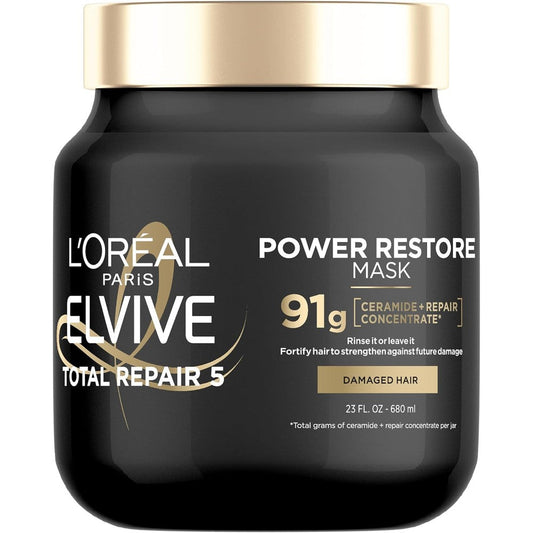 L'Oreal Paris Elvive Total Repair 5 Power Restore front view tub for damaged hair repair