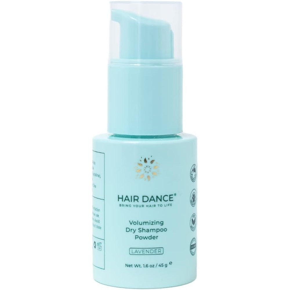 Hair Dance Dry Shampoo Powder 1.6 Ounce front view bottle with light blue label.