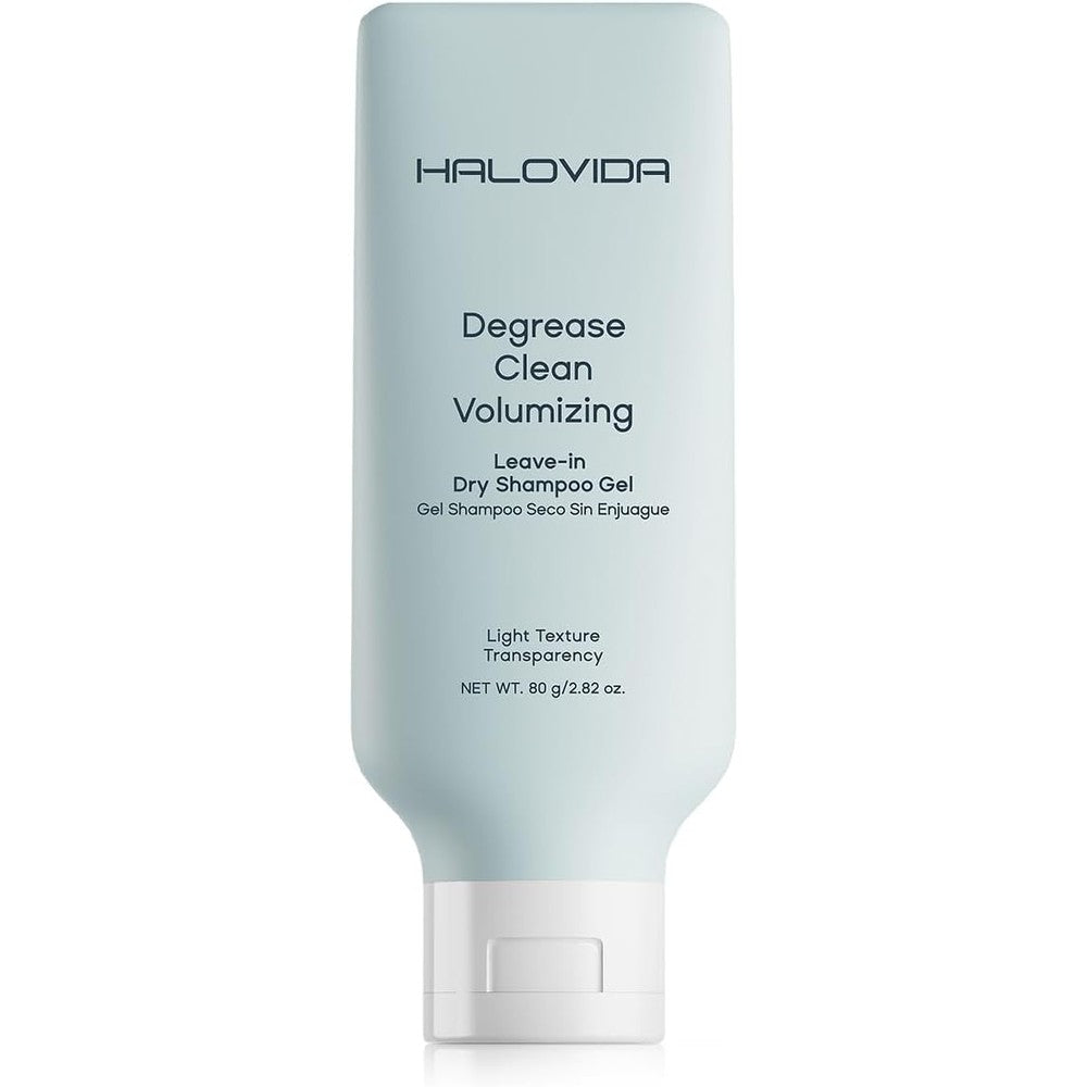 Halovida Leave-in Dry Shampoo Gel bottle front view for oil control