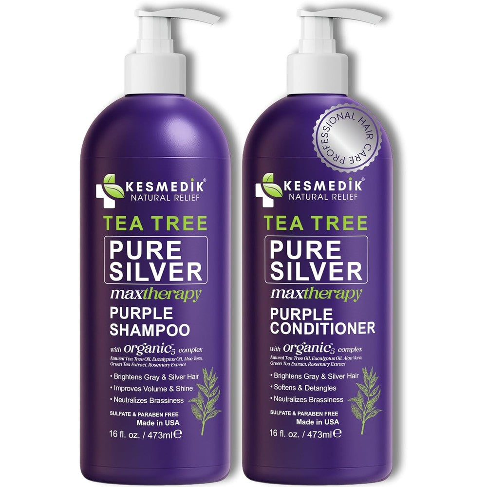 Kesmedik Natural Relief Tea Tree Purple Shampoo and Conditioner Set front view
