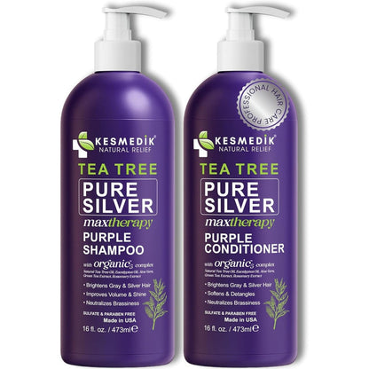 Kesmedik Natural Relief Tea Tree Purple Shampoo and Conditioner Set front view