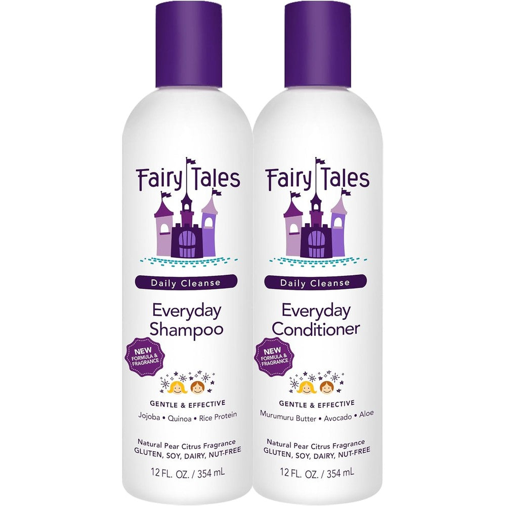 Fairy Tales Daily Cleanse Kids Shampoo and Conditioner set front view for gentle hair care