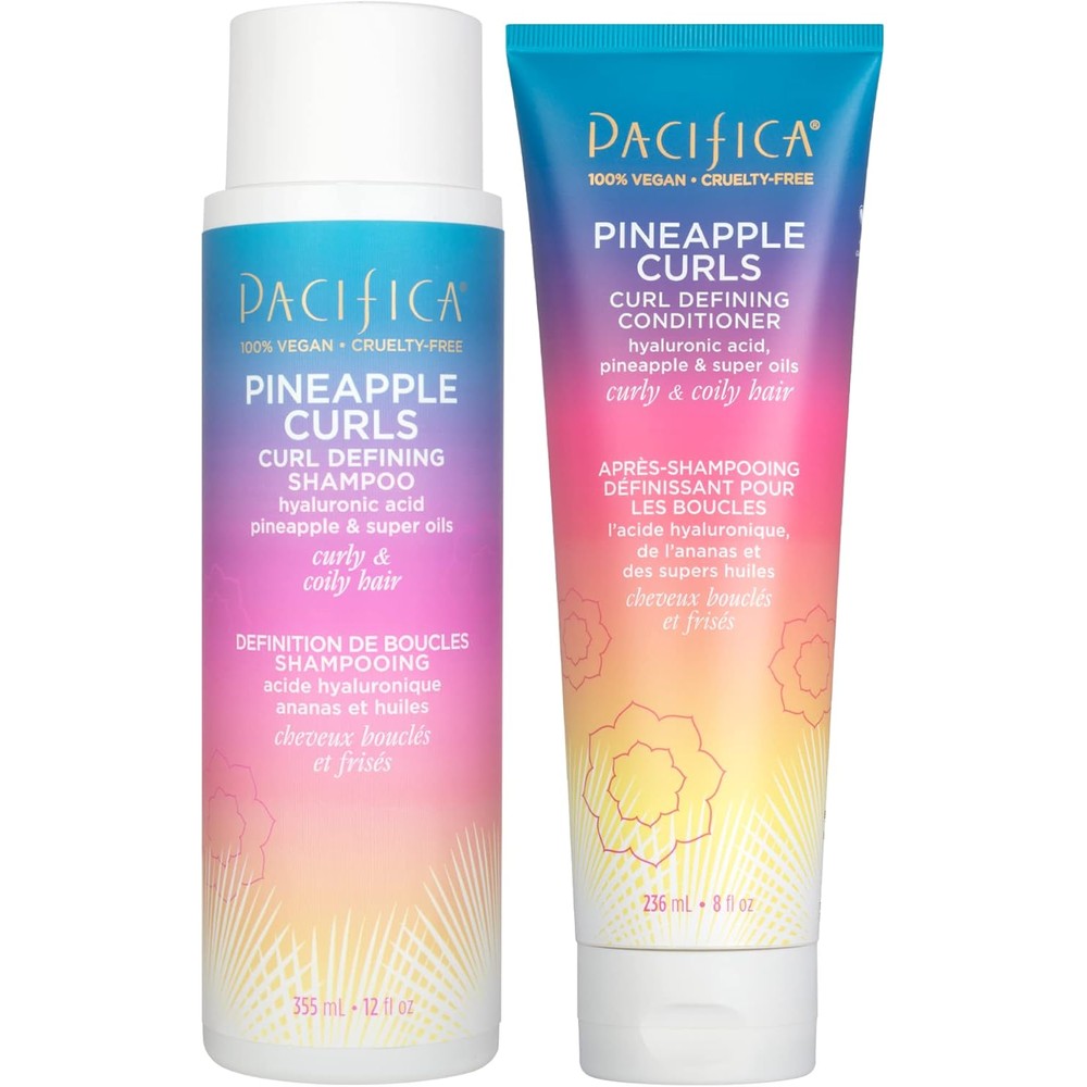Pacifica Pineapple Curls shampoo and conditioner set front view for curly hair definition